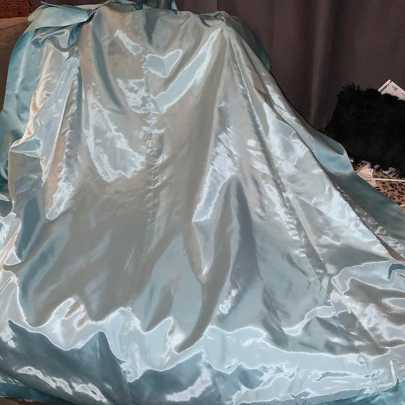 2 PIECES Vintage 1950s 2PC Turquoise Satin Wiggle Dress w/ Matching Swing Coat